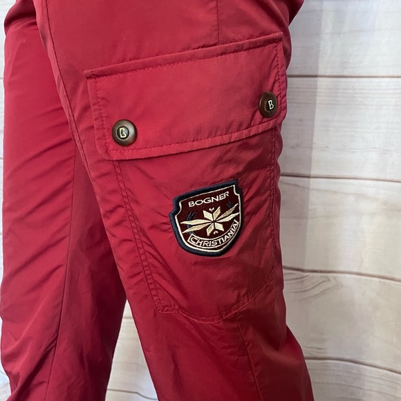 Vintage Bogner One-Piece Embroidered Ski Suit Fur Trimmed Hood Burgundy Sz 10 - Picture 8 of 16